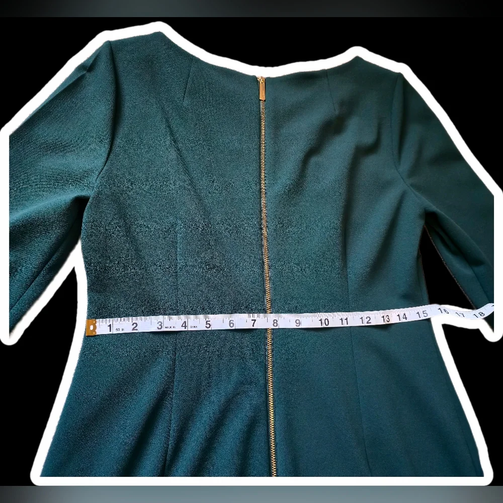 Calvin Klein Forest Green Chiffon Bell Sleeve Sheath Dress - Size 10 - Picture 11 of 12
